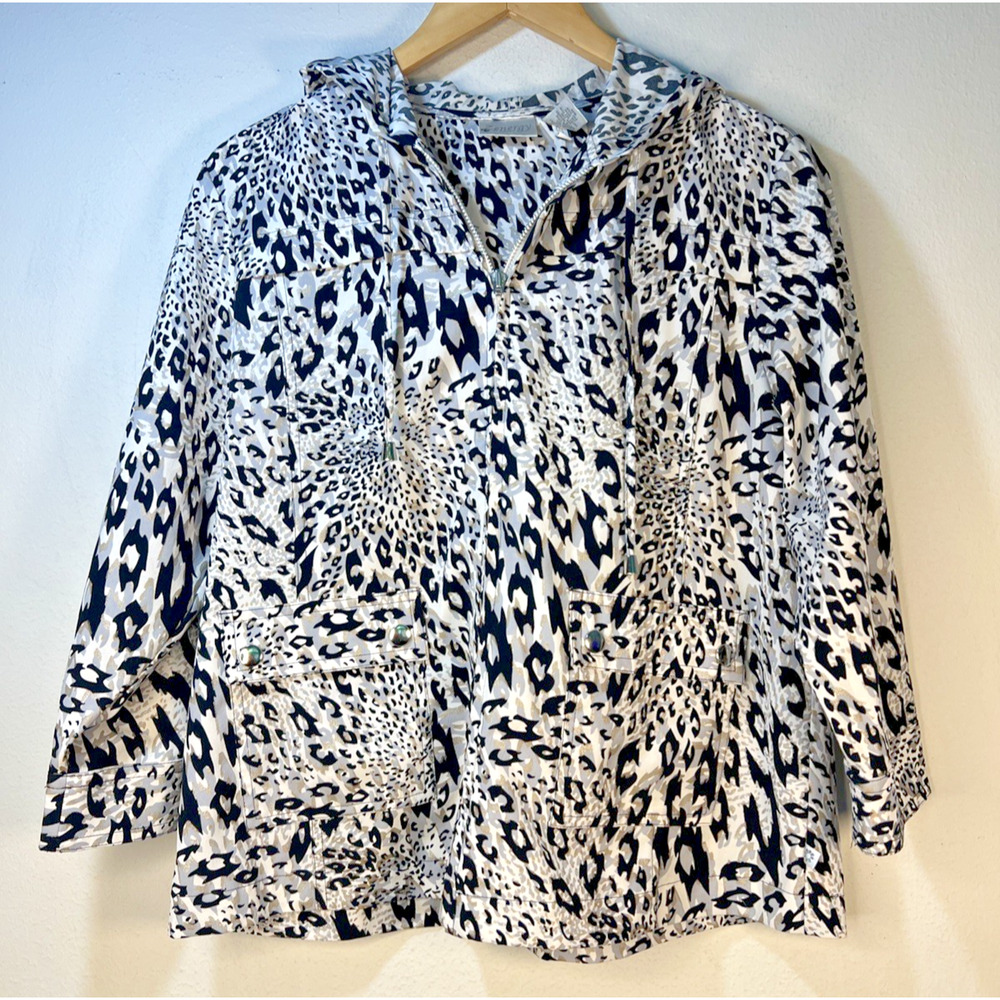 Chico's Zenergy 0 chicos small Hooded Animal Print rain coat Jacket full zip